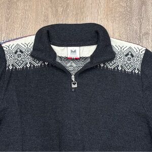 Dale Of Norway Mens Large Sweater 1/4 Zip Gray Fair Isle Merino Wool Nordic